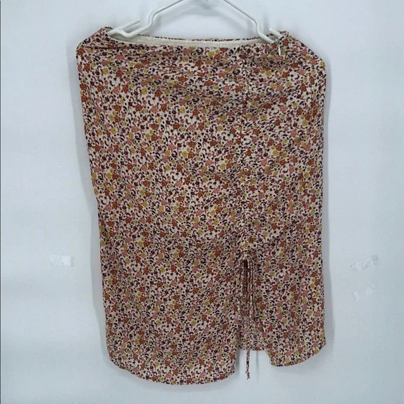 Sienna Sky Floral Ruched Mini Skirt Orange Yellow Boho Size S Womens - Picture 1 of 8